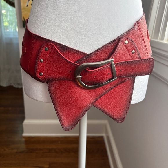 Accessories - Red Leather Low Waist Belt S/M